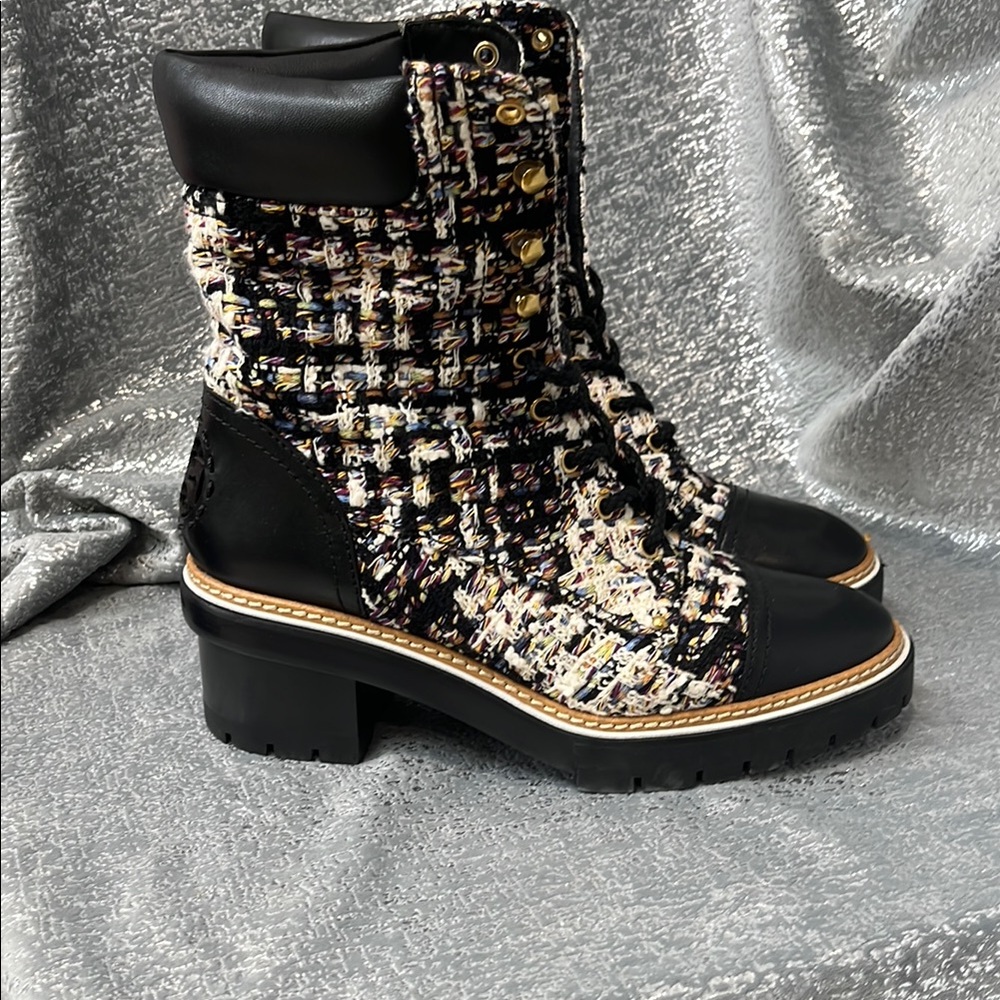 Tory Burch Women's Tweed Ankle Boots - Black and Cream - Picture 3 of 13